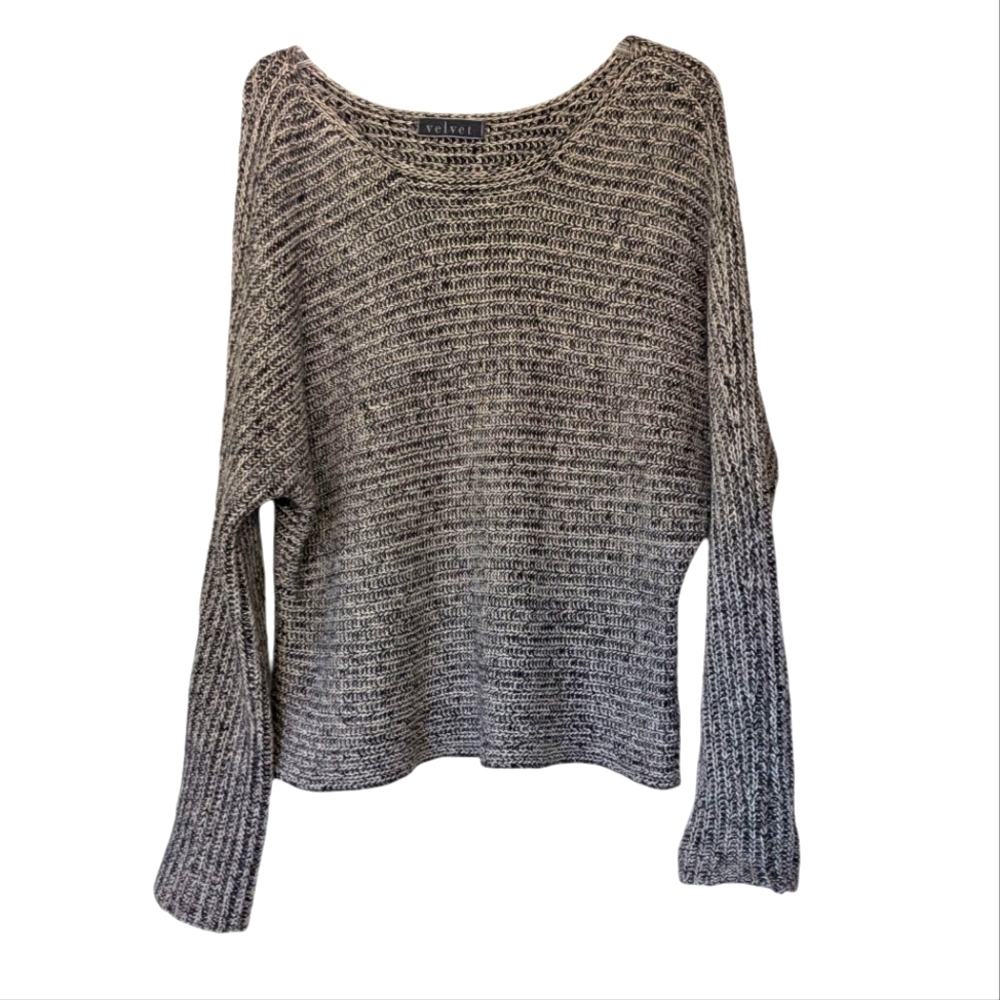 Velvet By Graham And Spencer Sweater Grey & Black Womens Medium Scoop Neck Knit